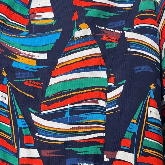 Soft Surrounding Nautical Sail Away Sailboat Button-Up Navy Blouse Cape Cod - Picture 5 of 7